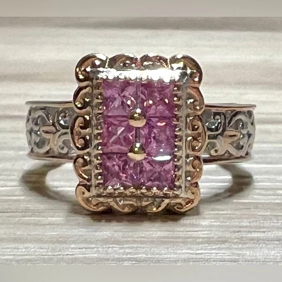 Gems En Vogue Sterling Silver 1.05ctw Pink Sapphire Cluster Ring, Size 8, 6g - Picture 2 of 10